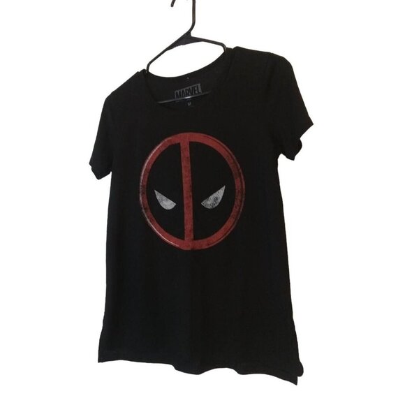 Marvel Deadpool Girls Juniors T-Shirt  Classic Black Red Deadpool Logo - Picture 2 of 5